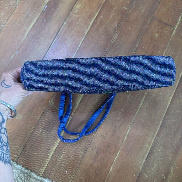 Vintage Blue Floral Beaded Handbag Indie Fairy Purse Boho 90s - Picture 10 of 11